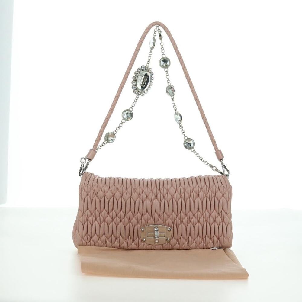 Miu Miu Matelasse Leather Chain Shoulder Bag Pink